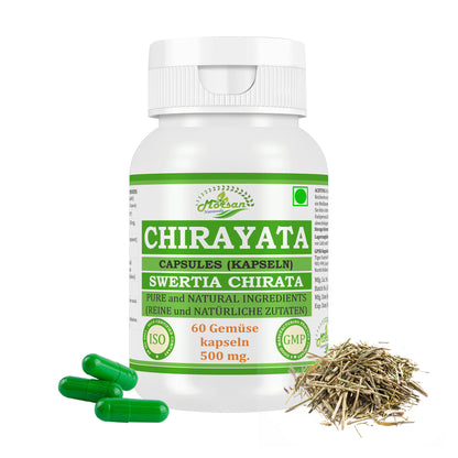 CHIRAYATA-KAPSELN - SWERTIA CHIRATA - 60 pflanzliche Kapseln à 500 mg - REIN und NATÜRLICH