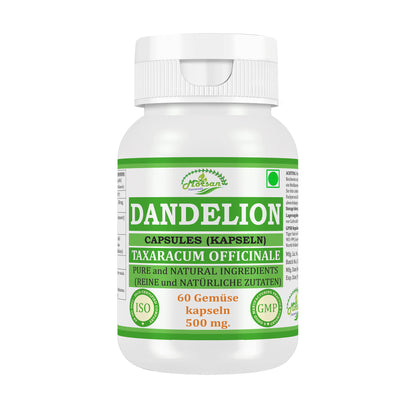 LÖWENZAHN-KAPSELN - TARAXACUM OFFICINALE - 60 Gemüsekapseln à 500 mg - REIN und NATÜRLICH