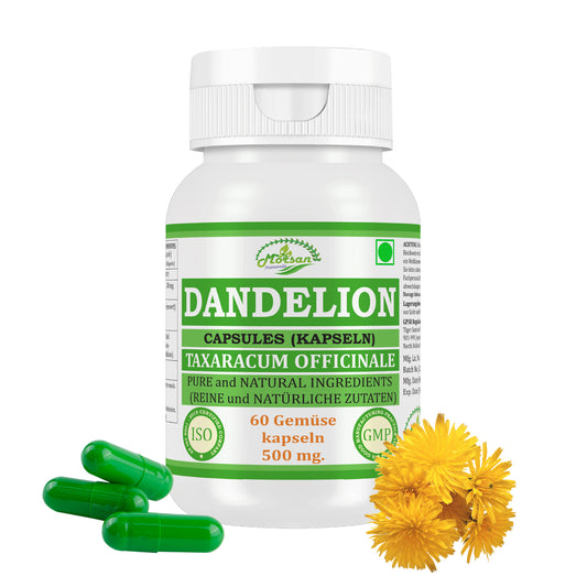 LÖWENZAHN-KAPSELN - TARAXACUM OFFICINALE - 60 Gemüsekapseln à 500 mg - REIN und NATÜRLICH