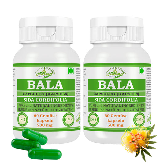 Morsan Nutraveda Bala (Sida cordifolia) Kapseln | 10:1 hochkonzentrierter Extrakt | 100 % natürliches Produkt | Packung mit 60 x 500 mg vegetarischen Kapseln