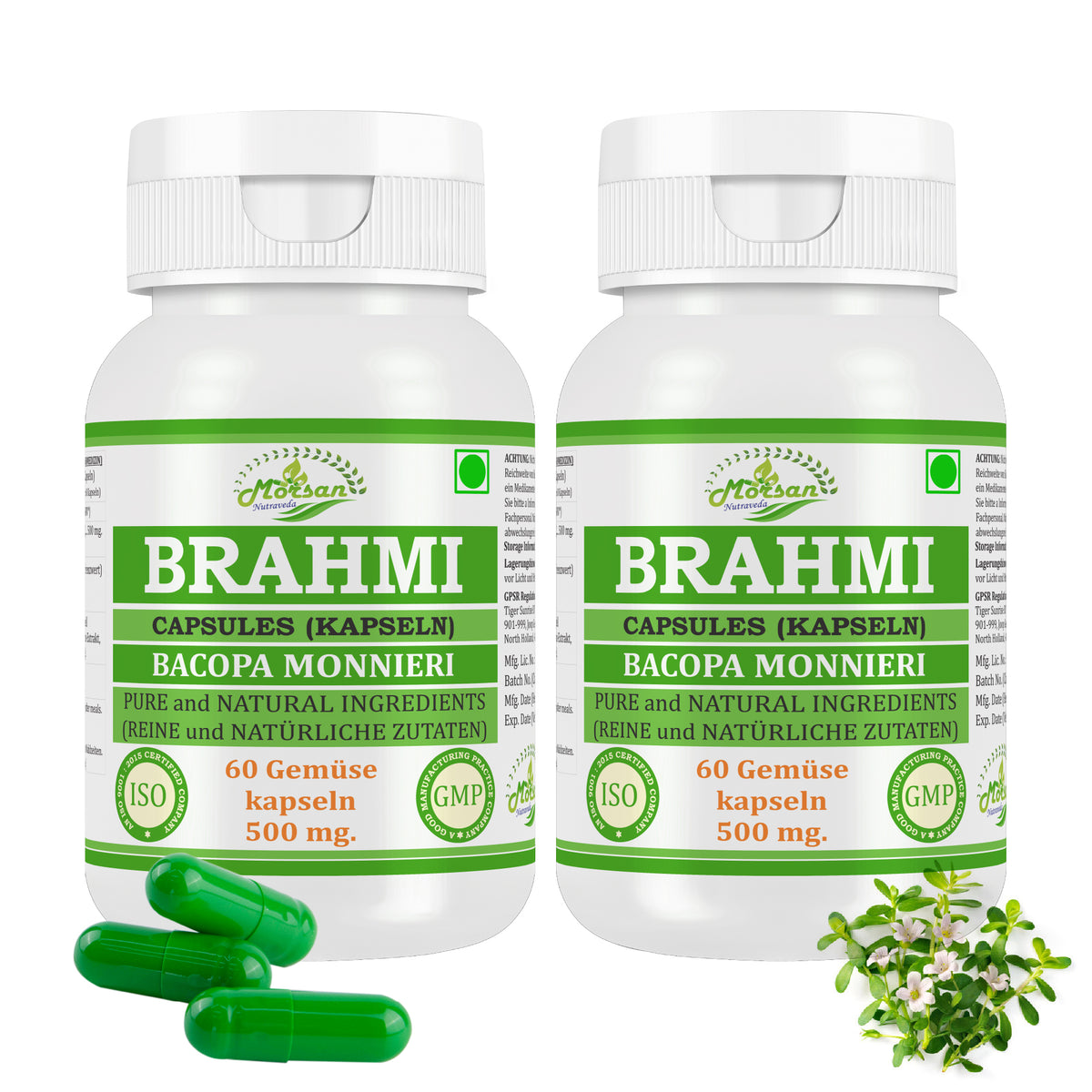 BRAHMI-KAPSELN - BACOPA MONNIERI - 60 pflanzliche Kapseln 500 mg. - REIN und NATÜRLICH