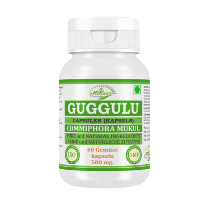GUGGULU CAPSULES (KAPSELN) - COMMIPHORA MUKUL - 60 Gemüse Kapseln 500 mg. - PURE and NATURAL