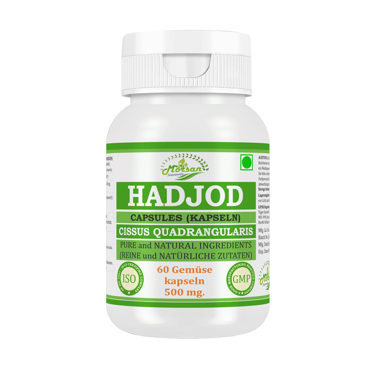Morsan Nutraveda Hadjod Kapseln (Cissus quadrangularis) | 10:1 Extrakt | 500 mg | 60 vegetarische Kapseln | Pflanzliches Nahrungsergänzungsmittel