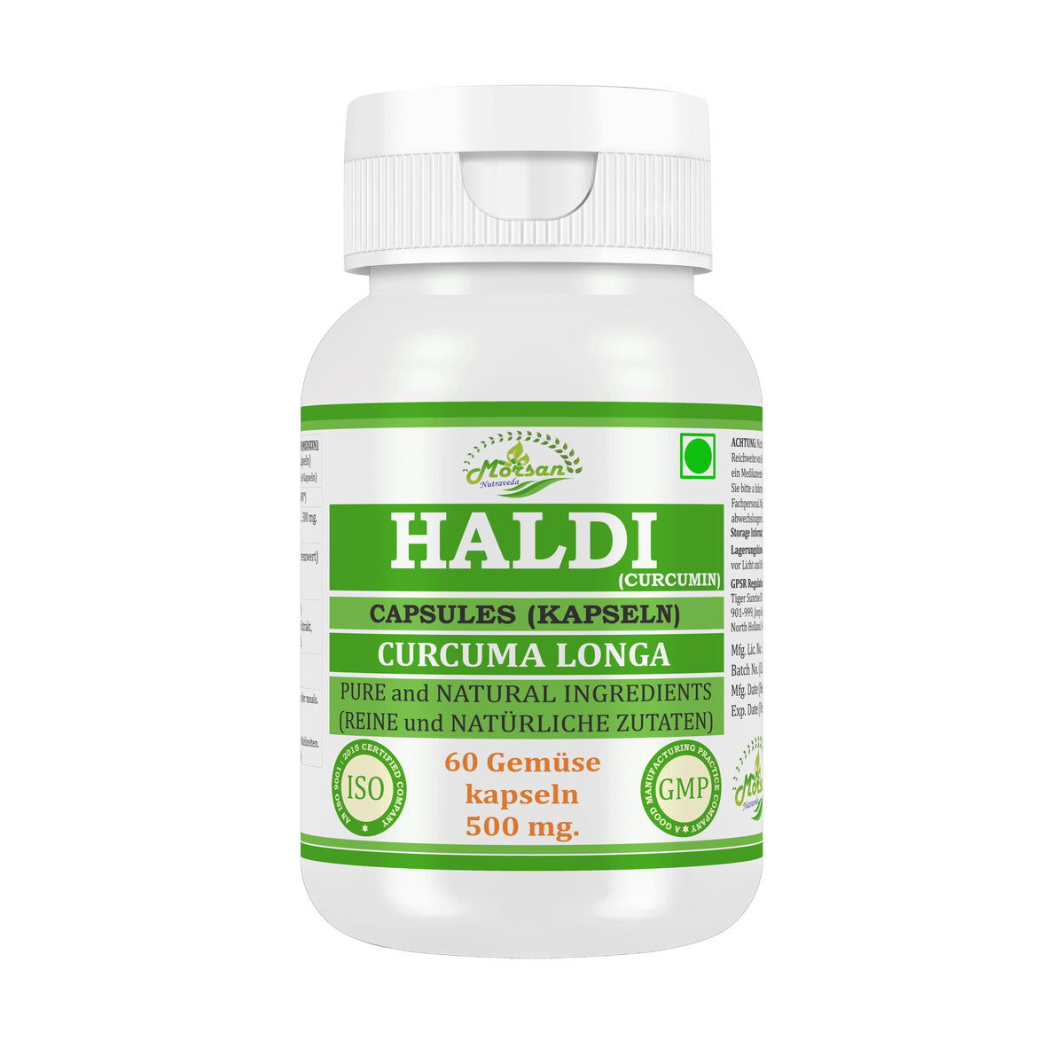 HALDI (CURCUMIN) CAPSULES (KAPSELN) - CURCUMA LONGA - 60 Gemüse Kapseln 500 mg. - PURE and NATURAL