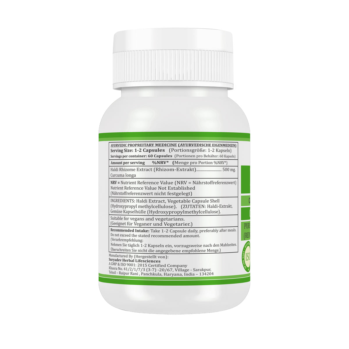 HALDI (CURCUMIN) CAPSULES (KAPSELN) - CURCUMA LONGA - 60 Gemüse Kapseln 500 mg. - PURE and NATURAL