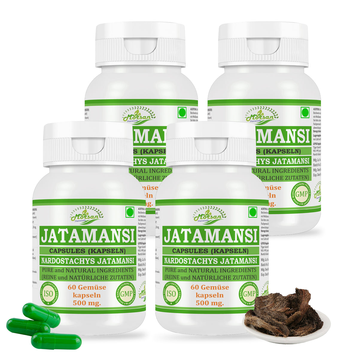 Morsan Nutraveda Jatamansi (Nardostachys Jatamansi) Kapseln | 10:1 hochkonzentrierter Extrakt | 100% natürliches Produkt | Packung mit 60 x 500 mg Vegi-Kapseln