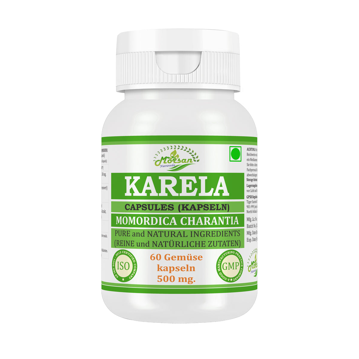 Morsan Nutraveda’s Karela (Momordica Charantia, Bitter Melon) Capsule | 10:1 Highest Potency Extract | 100 % Natural Product | Pack of 60 x 500 mg. Veg. Capsules