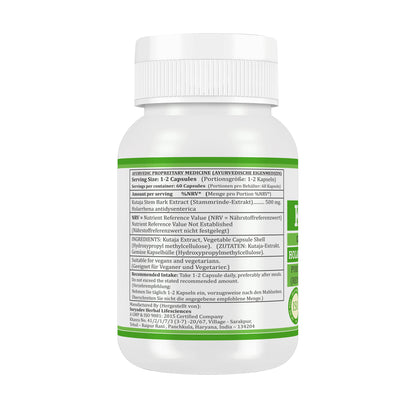 KUTAJA KAPSELN - HOLARRHENA ANTIDYSENTERICA - 60 vegetarische Kapseln 500 mg. - REIN und NATÜRLICH