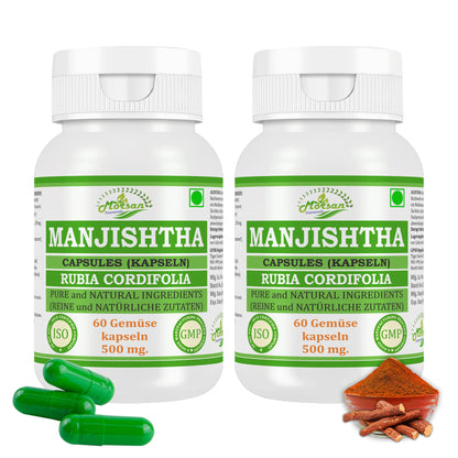 MANJISHTHA CAPSULES (KAPSELN) - RUBIA CORDIFOLIA - 60 Gemüse Kapseln 500 mg. - PURE and NATURAL