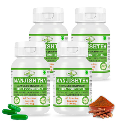 MANJISHTHA CAPSULES (KAPSELN) - RUBIA CORDIFOLIA - 60 Gemüse Kapseln 500 mg. - PURE and NATURAL