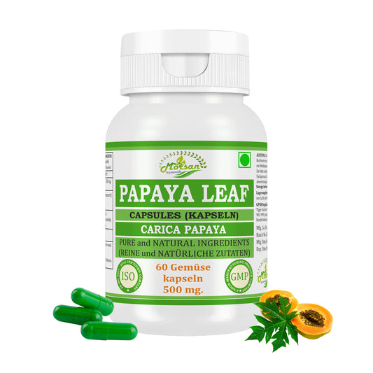 PAPAYA LEAF CAPSULES (KAPSELN) - CARICA PAPAYA - 60 Gemüse Kapseln 500 mg. - PURE and NATURAL