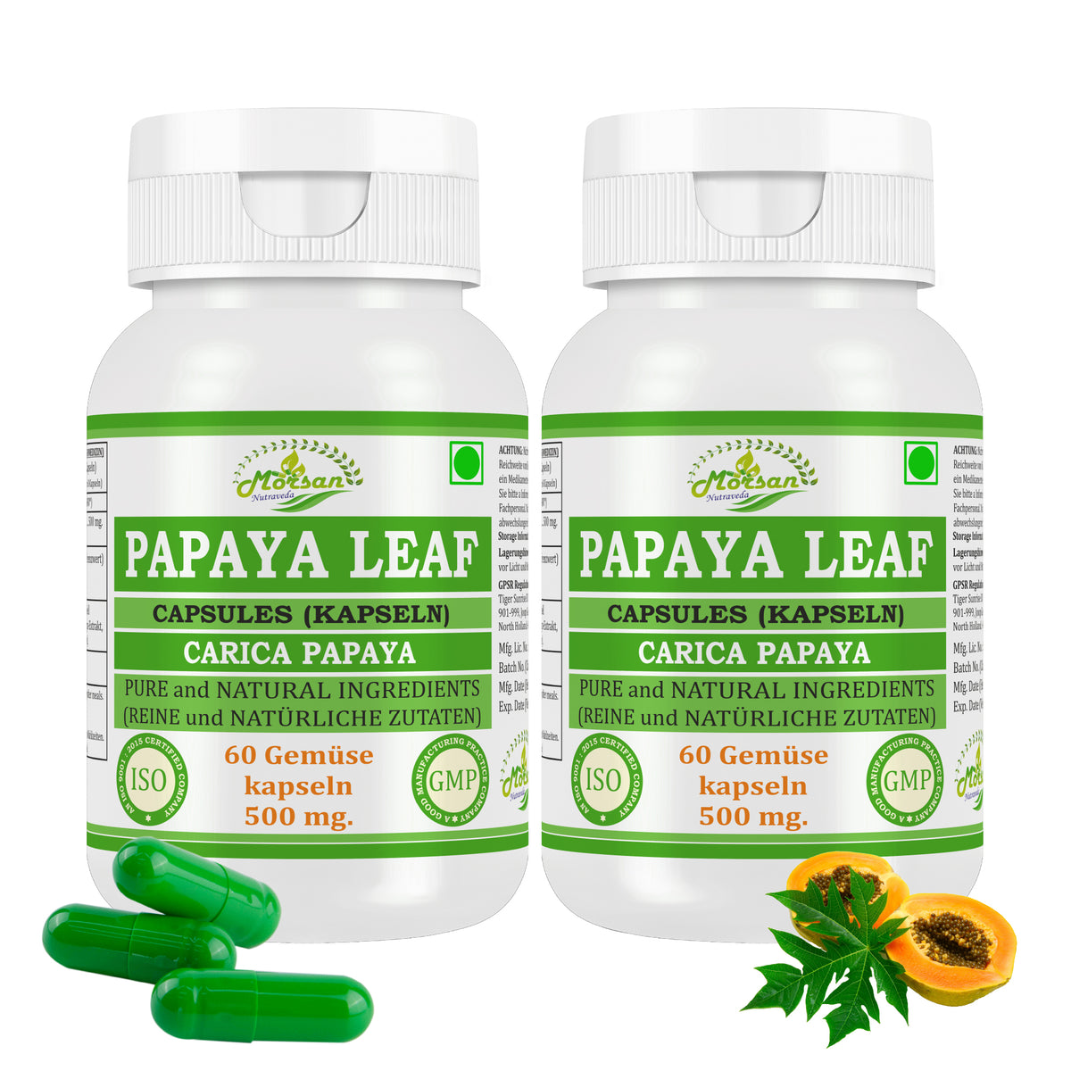 PAPAYABLATT-KAPSELN - CARICA PAPAYA - 60 Gemüsekapseln 500 mg - REIN und NATÜRLICH