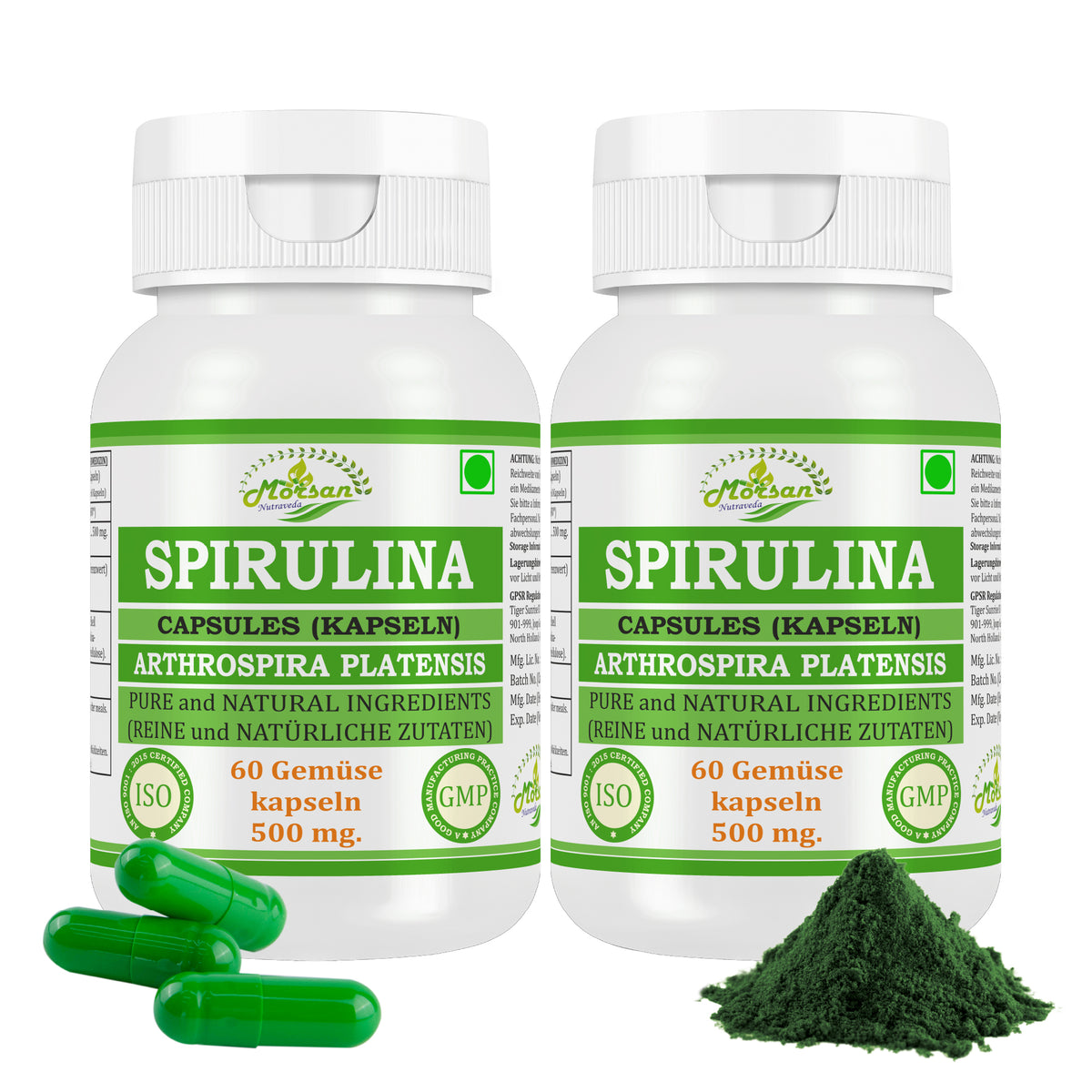 SPIRULINA-KAPSELN - ARTHROSPIRA PLATENSIS - 60 Gemüsekapseln 500 mg.