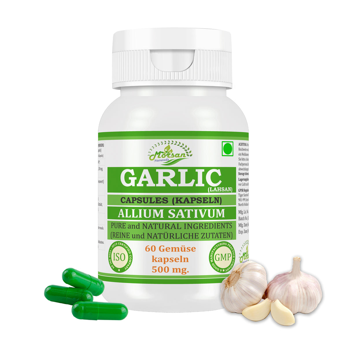 KNOBLAUCH (LAHSAN) KAPSELN - ALLIUM SATIVUM - 60 Gemüsekapseln 500 mg - REIN und NATÜRLICH