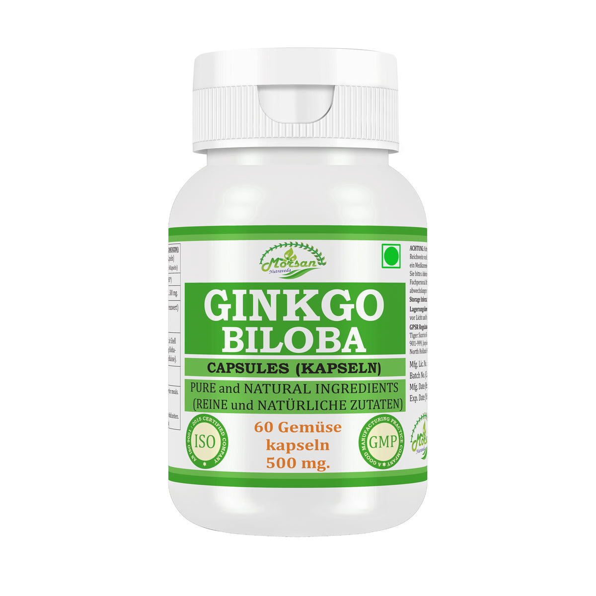 GINKGO BILOBA KAPSELN - 60 Gemüsekapseln 500 mg - REIN und NATÜRLICH