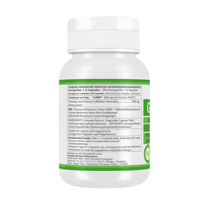 GINSENG-KAPSELN - KOREANISCHER PANAX - 60 pflanzliche Kapseln 500 mg - REIN und NATÜRLICH