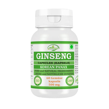 GINSENG-KAPSELN - KOREANISCHER PANAX - 60 pflanzliche Kapseln 500 mg - REIN und NATÜRLICH