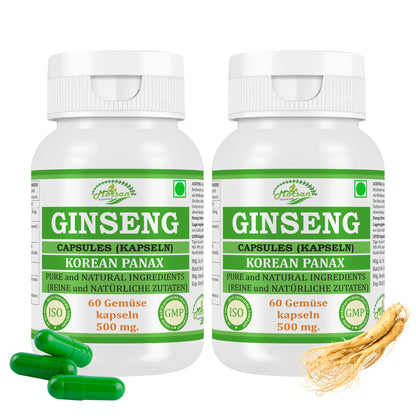 GINSENG-KAPSELN - KOREANISCHER PANAX - 60 pflanzliche Kapseln 500 mg - REIN und NATÜRLICH