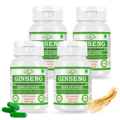 GINSENG-KAPSELN - KOREANISCHER PANAX - 60 pflanzliche Kapseln 500 mg - REIN und NATÜRLICH