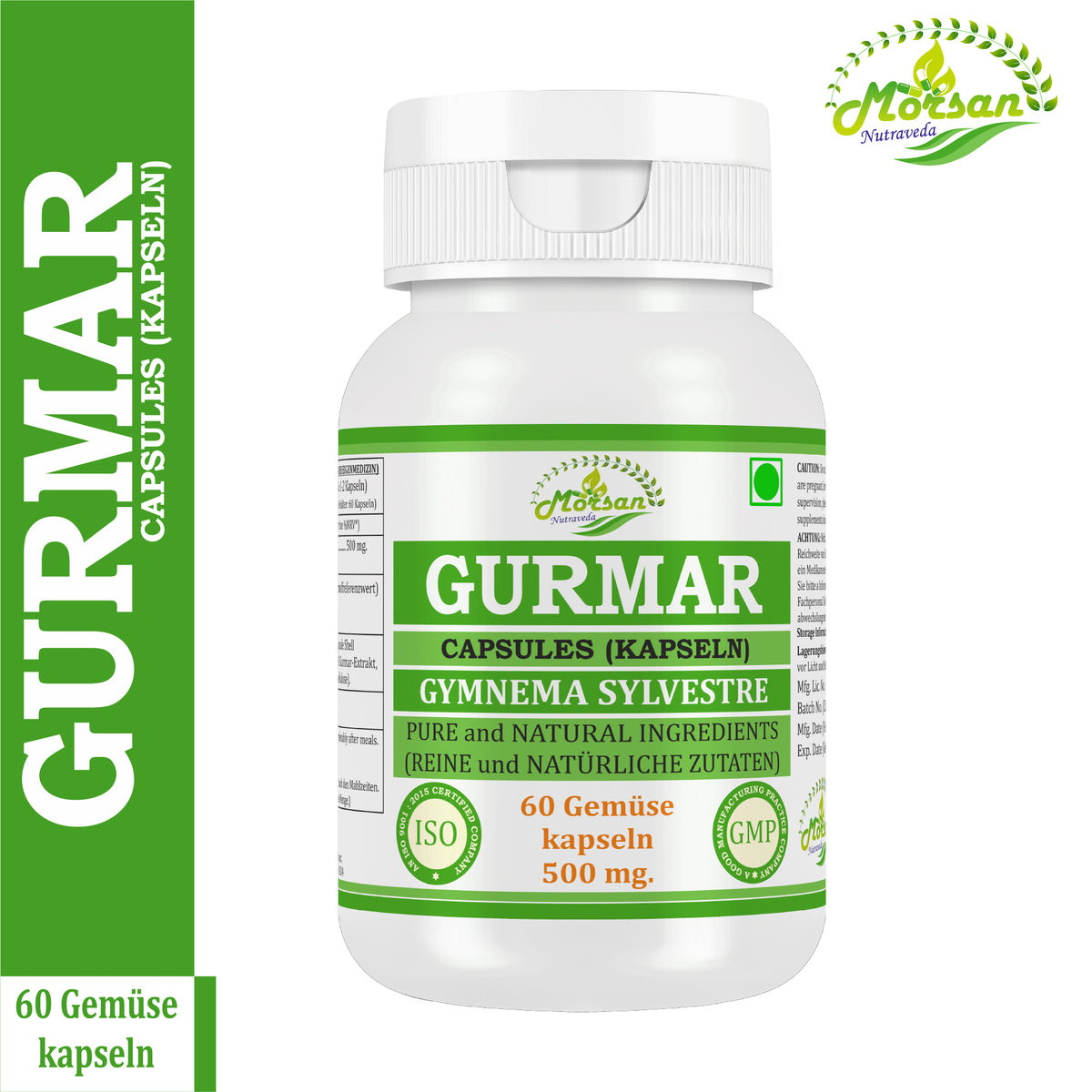 GURMAR-KAPSELN - GYMNEMA SYLVESTRE - 60 pflanzliche Kapseln à 500 mg - REIN und NATÜRLICH