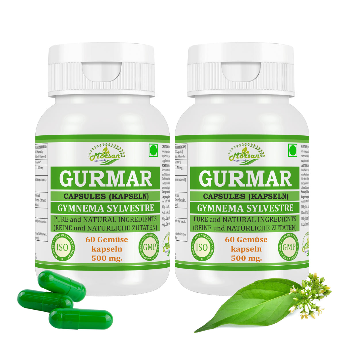 GURMAR-KAPSELN - GYMNEMA SYLVESTRE - 60 pflanzliche Kapseln à 500 mg - REIN und NATÜRLICH