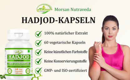 Morsan Nutraveda Hadjod Kapseln (Cissus quadrangularis) | 10:1 Extrakt | 500 mg | 60 vegetarische Kapseln | Pflanzliches Nahrungsergänzungsmittel