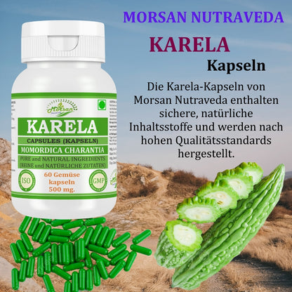 Morsan Nutraveda’s Karela (Momordica Charantia, Bitter Melon) Capsule | 10:1 Highest Potency Extract | 100 % Natural Product | Pack of 60 x 500 mg. Veg. Capsules