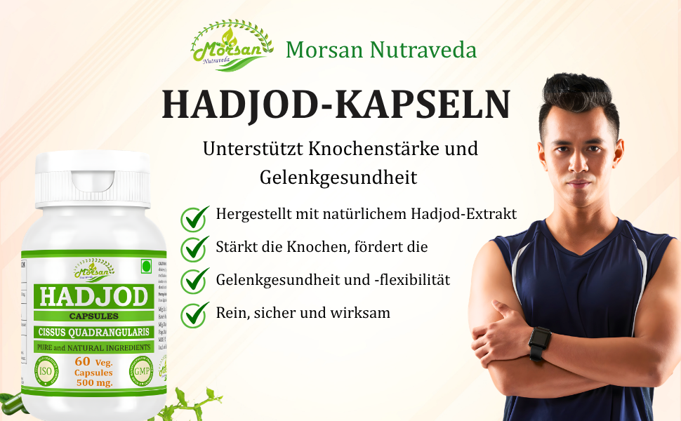 Morsan Nutraveda Hadjod Kapseln (Cissus quadrangularis) | 10:1 Extrakt | 500 mg | 60 vegetarische Kapseln | Pflanzliches Nahrungsergänzungsmittel