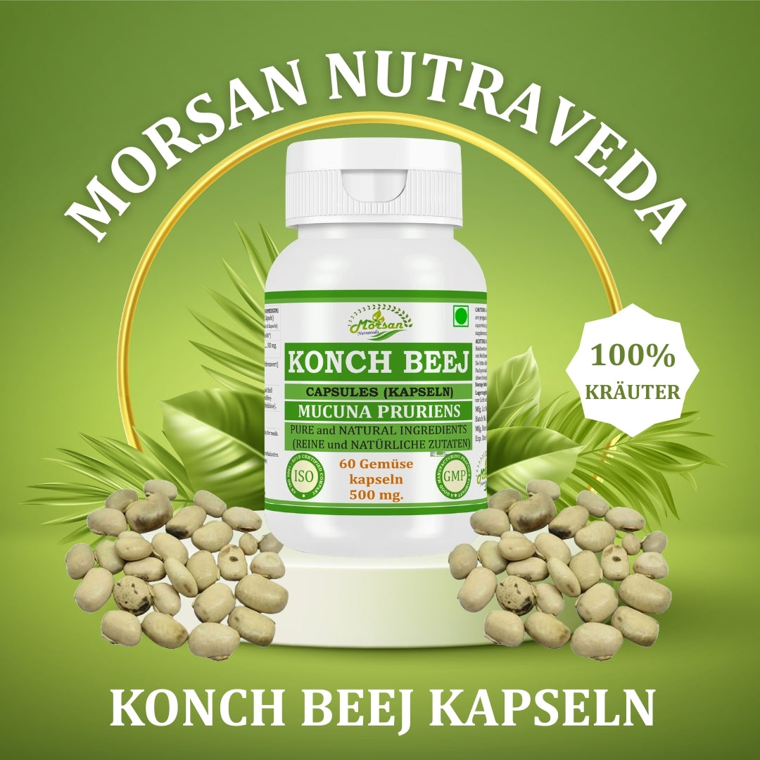 Morsan Nutraveda Konch Beej Capsules 500 mg, Mucuna Pruriens Herbal Supplement, 60 Capsules, Pure and Natural Ingredients