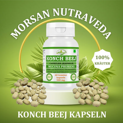 Morsan Nutraveda Konch Beej Capsules 500 mg, Mucuna Pruriens Herbal Supplement, 60 Capsules, Pure and Natural Ingredients