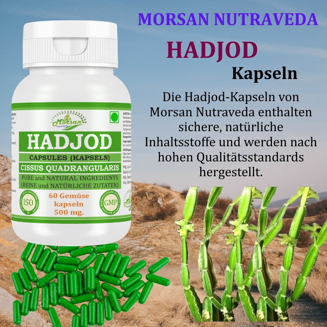 Morsan Nutraveda Hadjod Kapseln (Cissus quadrangularis) | 10:1 Extrakt | 500 mg | 60 vegetarische Kapseln | Pflanzliches Nahrungsergänzungsmittel