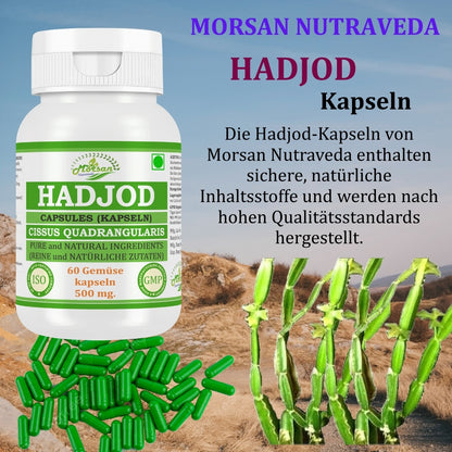 Morsan Nutraveda Hadjod Kapseln (Cissus quadrangularis) | 10:1 Extrakt | 500 mg | 60 vegetarische Kapseln | Pflanzliches Nahrungsergänzungsmittel