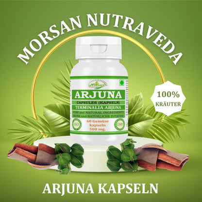 Morsan Nutraveda Arjuna (Terminalia Arjuna) Kapseln | 10:1 hochkonzentrierter Extrakt | 100 % Naturprodukt | Packung mit 60 x 500 mg Veg. Kapseln