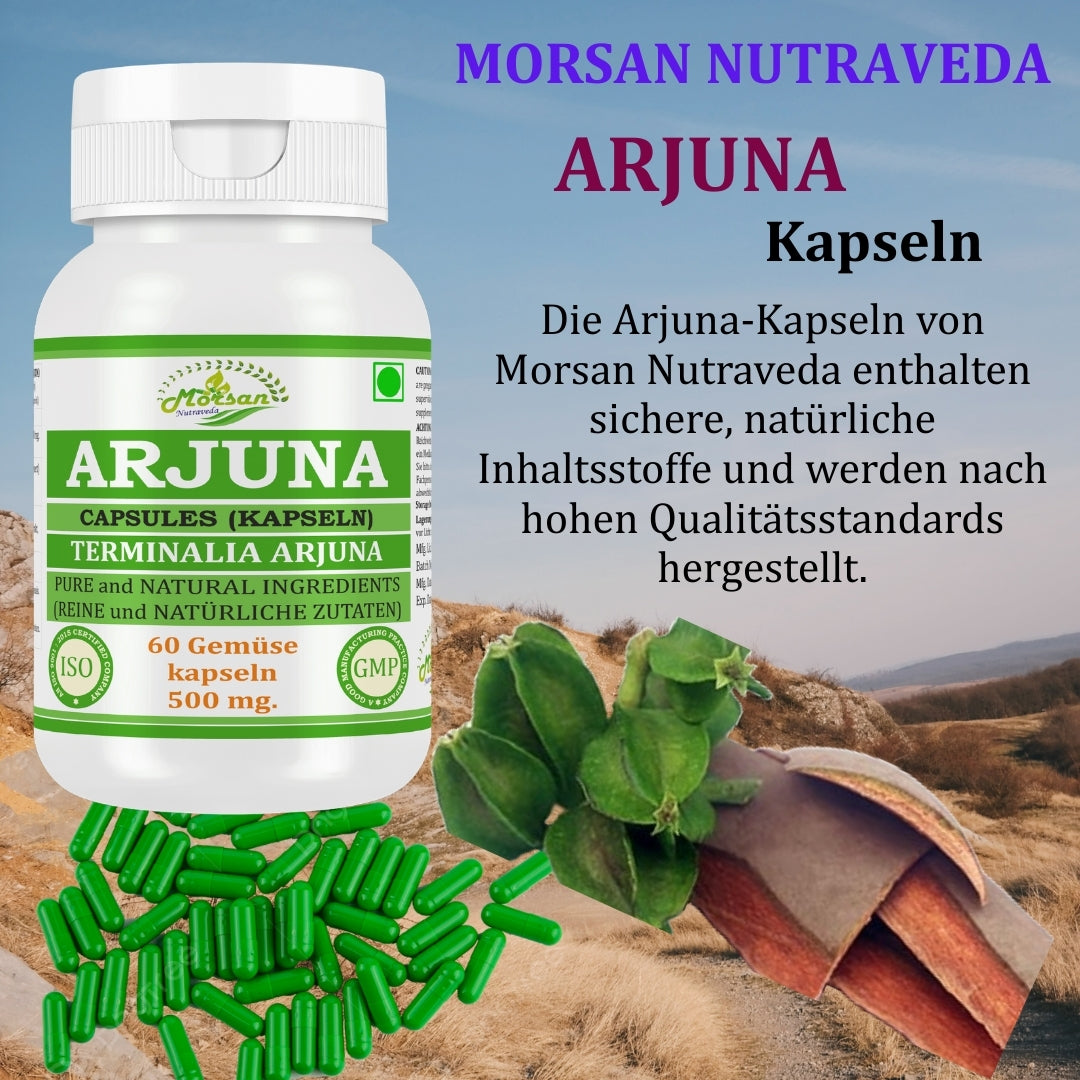 Morsan Nutraveda Arjuna (Terminalia Arjuna) Kapseln | 10:1 hochkonzentrierter Extrakt | 100 % Naturprodukt | Packung mit 60 x 500 mg Veg. Kapseln