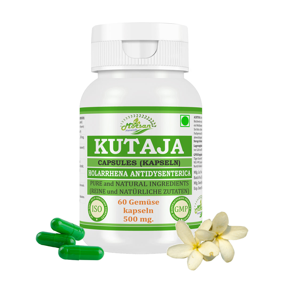 KUTAJA KAPSELN - HOLARRHENA ANTIDYSENTERICA - 60 vegetarische Kapseln 500 mg. - REIN und NATÜRLICH