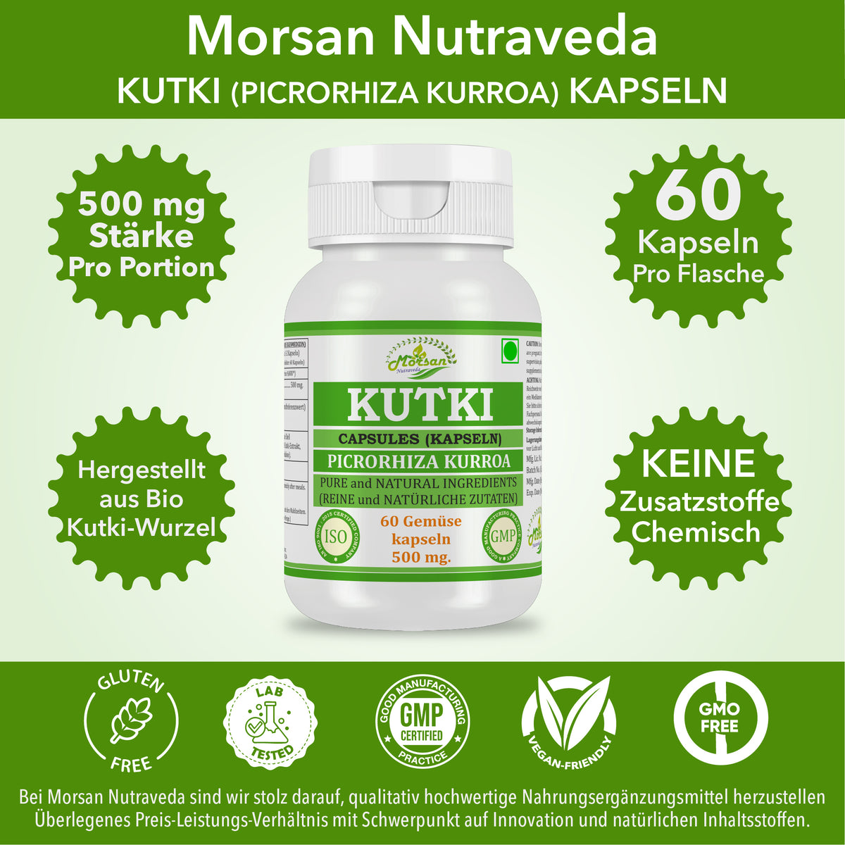 KUTKI-KAPSELN - PICRORHIZA KURROA - 60 pflanzliche Kapseln à 500 mg - REIN und NATÜRLICH
