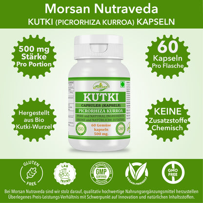 KUTKI-KAPSELN - PICRORHIZA KURROA - 60 pflanzliche Kapseln à 500 mg - REIN und NATÜRLICH