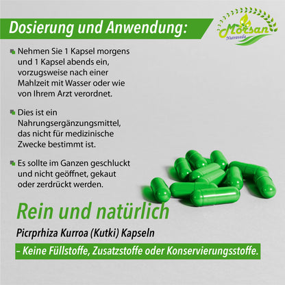 KUTKI-KAPSELN - PICRORHIZA KURROA - 60 pflanzliche Kapseln à 500 mg - REIN und NATÜRLICH