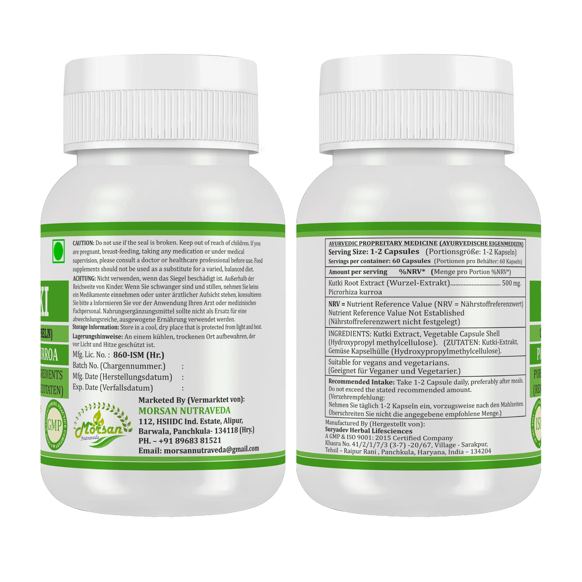 KUTKI-KAPSELN - PICRORHIZA KURROA - 60 pflanzliche Kapseln à 500 mg - REIN und NATÜRLICH