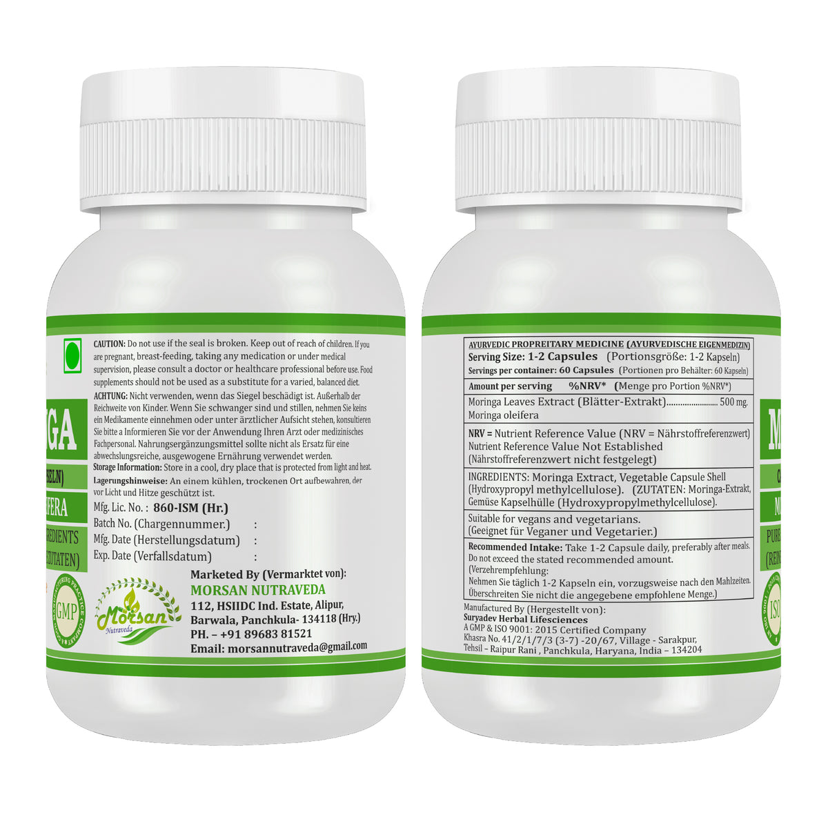 MORINGA-KAPSELN - MORINGA OLEIFERA - 60 Gemüsekapseln 500 mg.