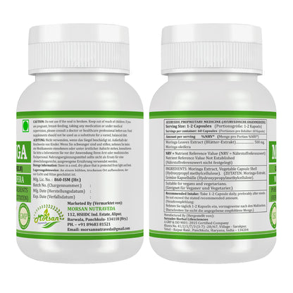 MORINGA-KAPSELN - MORINGA OLEIFERA - 60 Gemüsekapseln 500 mg.