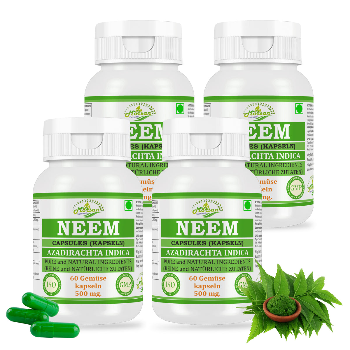 NEEM-KAPSELN - AZADIRACHTA INDICA - 60 pflanzliche Kapseln 500 mg. - REIN und NATÜRLICH