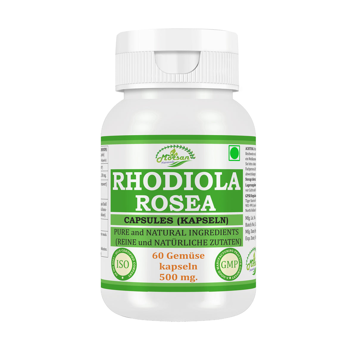 RHODIOLA ROSEA KAPSELN - 60 vegetarische Kapseln 500 mg. - REIN und NATÜRLICH