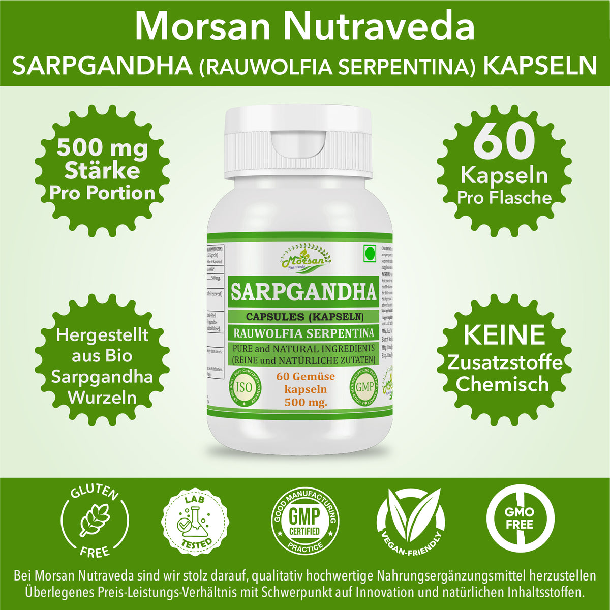 SARPGANDHA-KAPSELN - RAUWOLFIA SERPENTINA - 60 Gemüsekapseln à 500 mg.