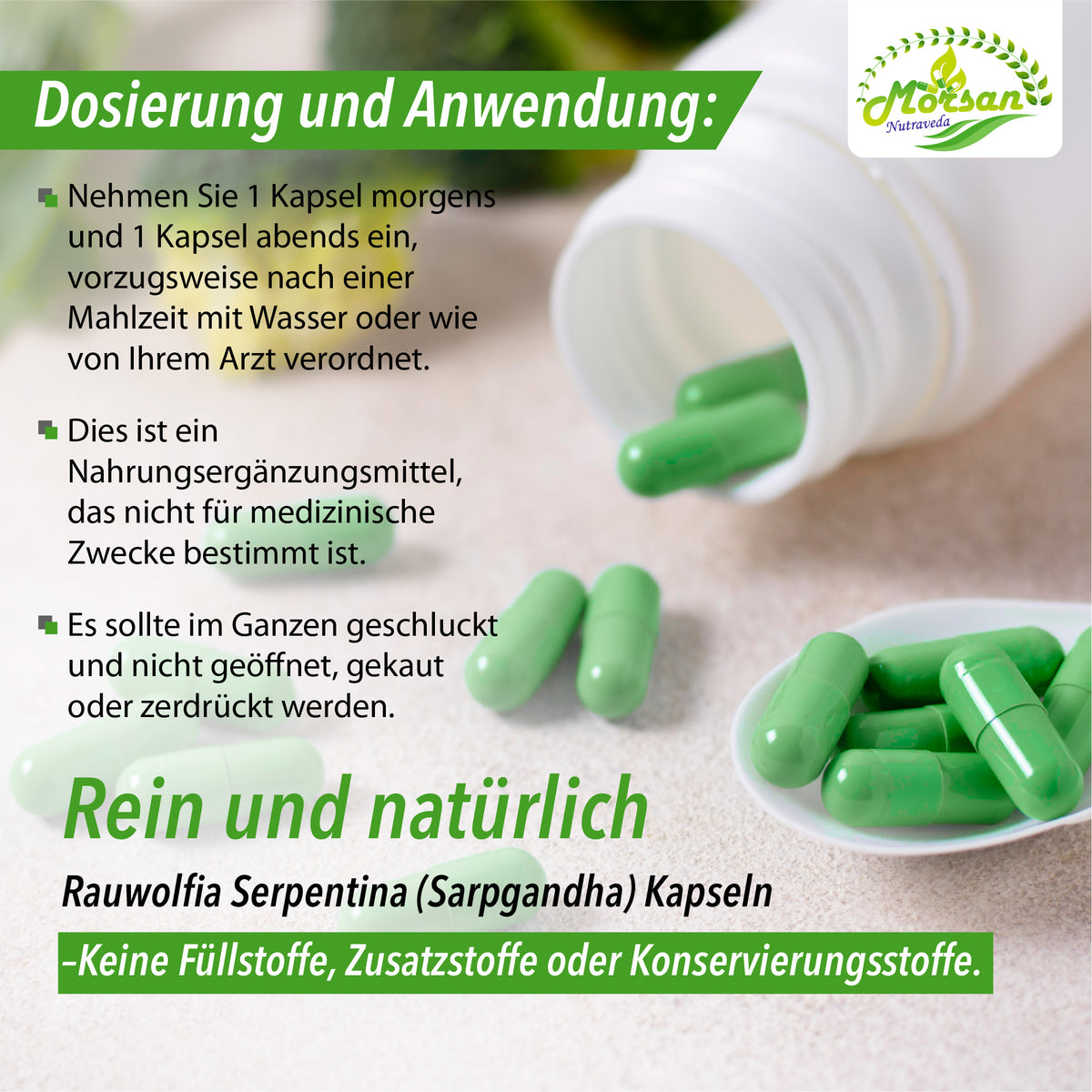 SARPGANDHA-KAPSELN - RAUWOLFIA SERPENTINA - 60 Gemüsekapseln à 500 mg.