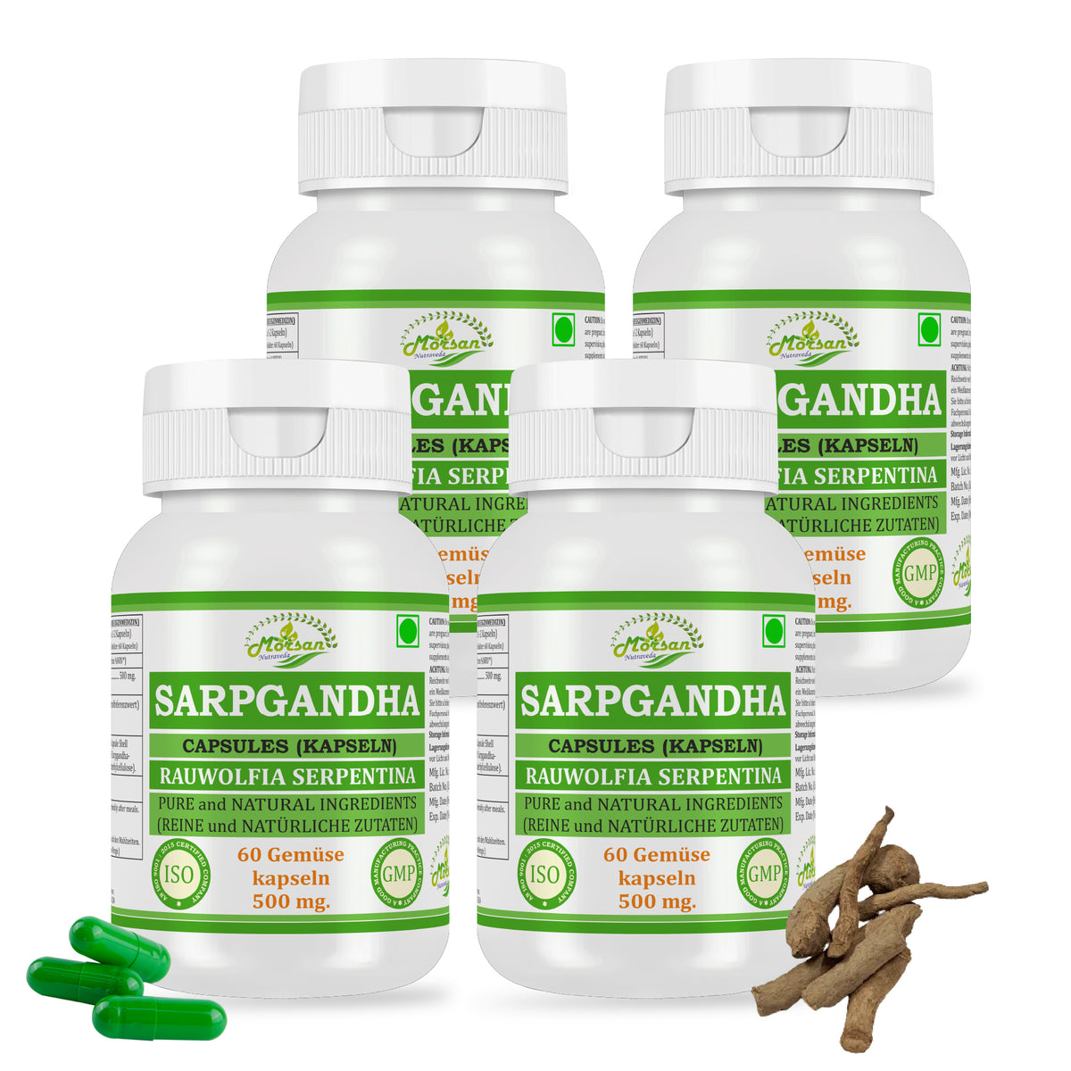 SARPGANDHA-KAPSELN - RAUWOLFIA SERPENTINA - 60 Gemüsekapseln à 500 mg.