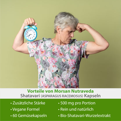 SHATAVARI-KAPSELN - ASPARAGUS RACEMOSUS - 60 pflanzliche Kapseln à 500 mg.