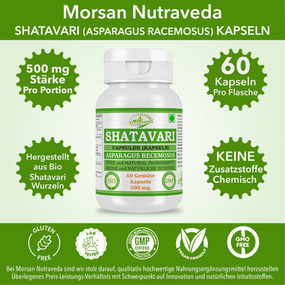 SHATAVARI-KAPSELN - ASPARAGUS RACEMOSUS - 60 pflanzliche Kapseln à 500 mg.