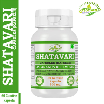 SHATAVARI-KAPSELN - ASPARAGUS RACEMOSUS - 60 pflanzliche Kapseln à 500 mg.