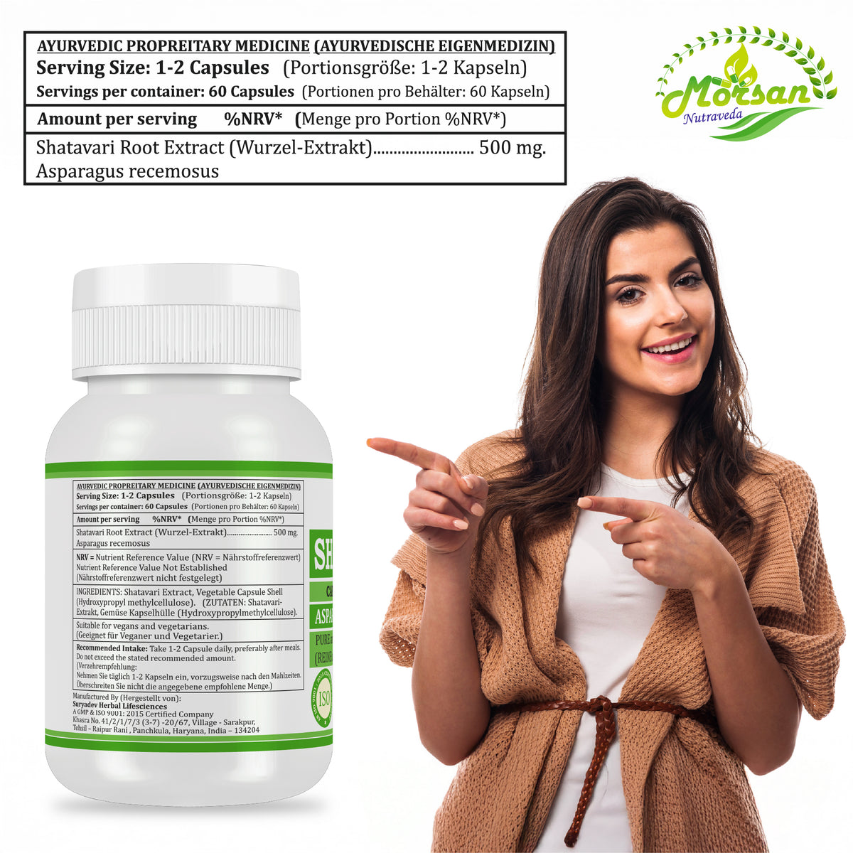 SHATAVARI-KAPSELN - ASPARAGUS RACEMOSUS - 60 pflanzliche Kapseln à 500 mg.